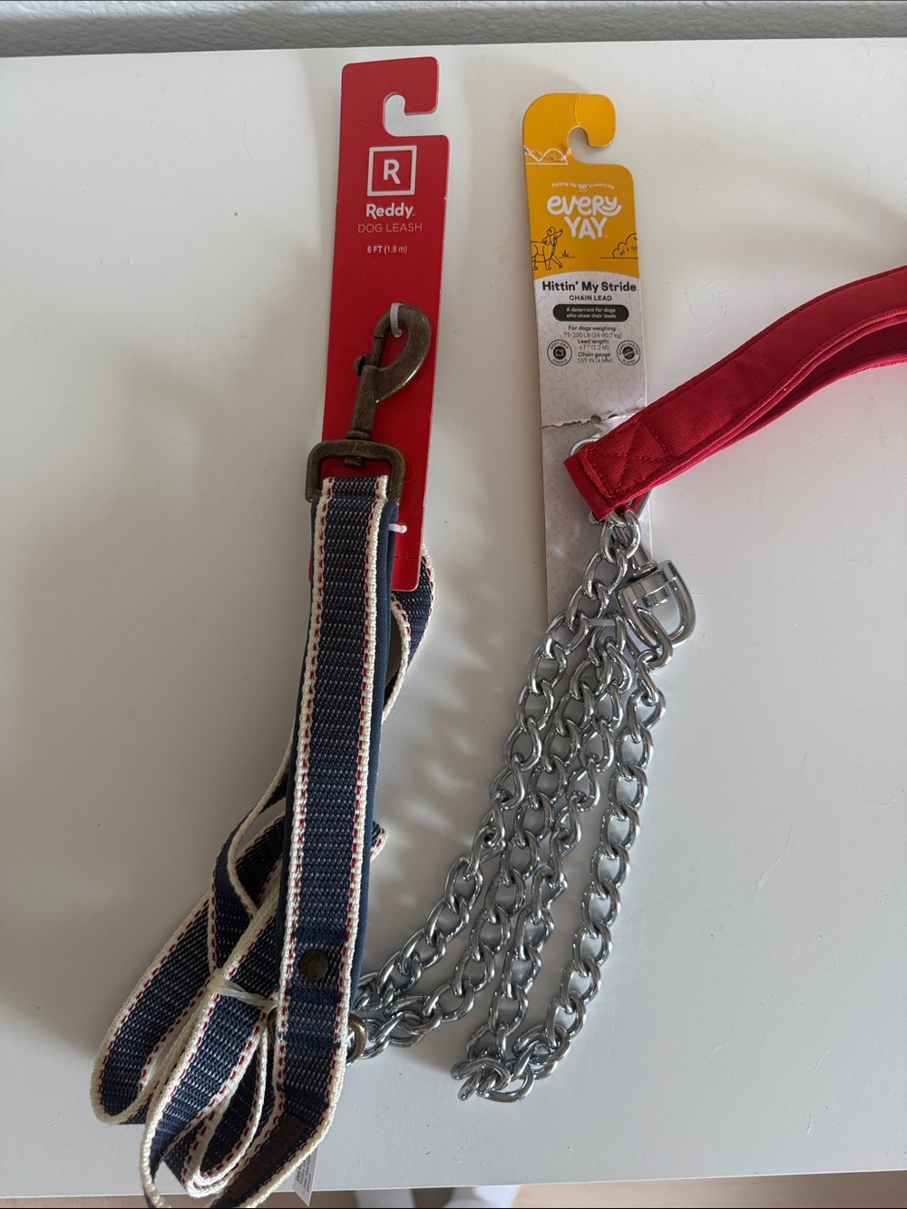 Denim blue with red stitching and Chain Lead - dog leash bundle